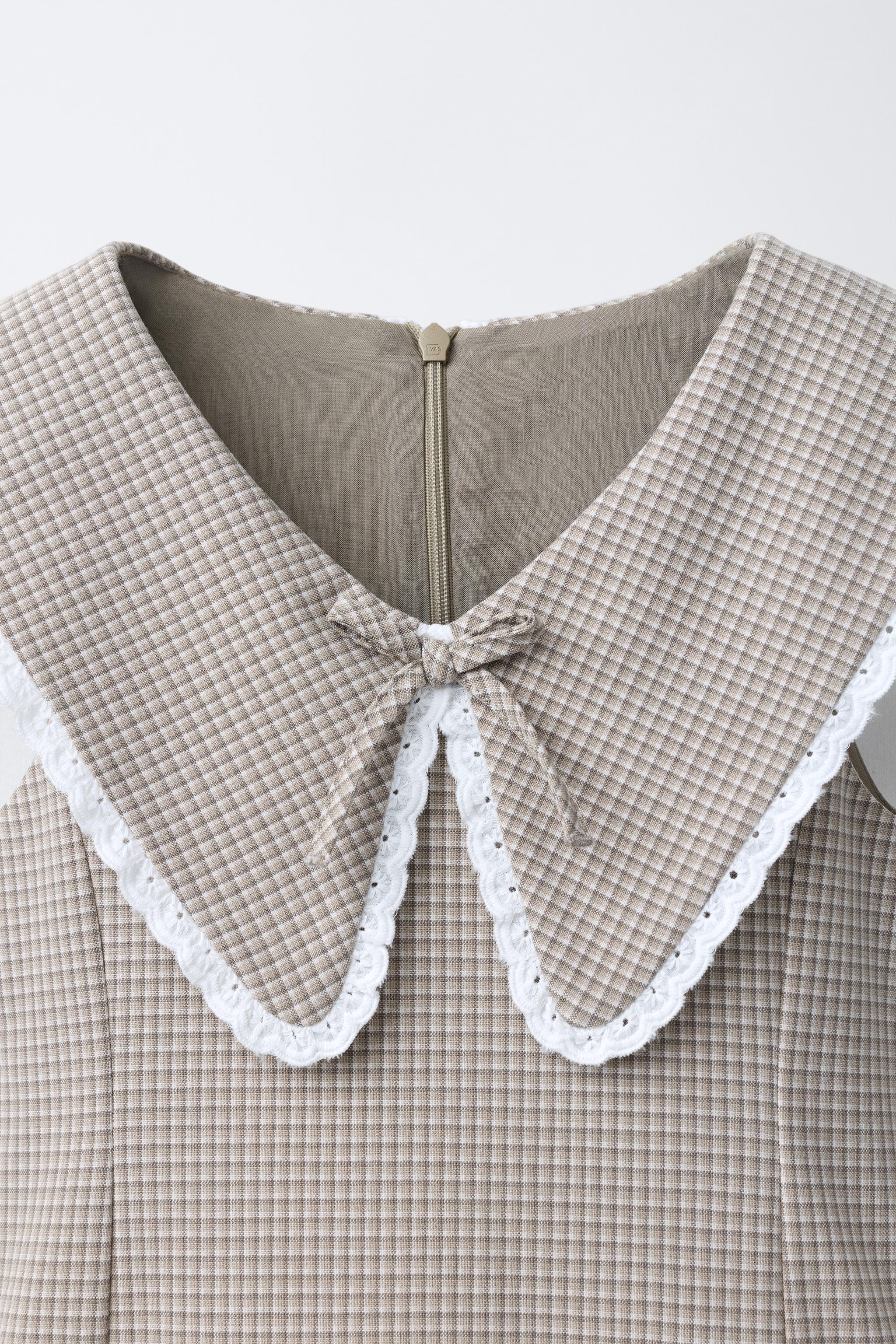 PLAID RUFFLED LACE TRIM DRESS